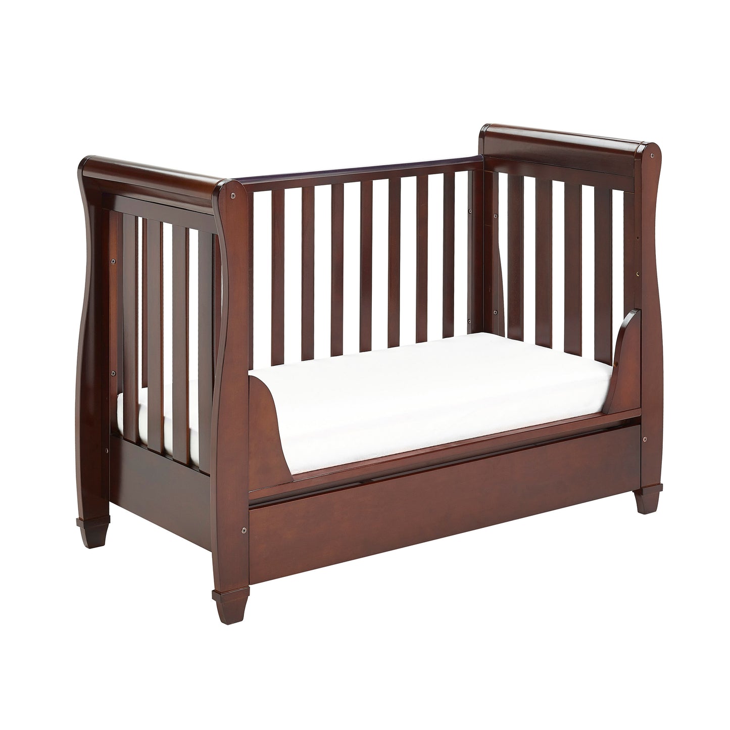 Babymore Eva Sleigh Cot Bed Drop Side (with under-cot storage) - Brown