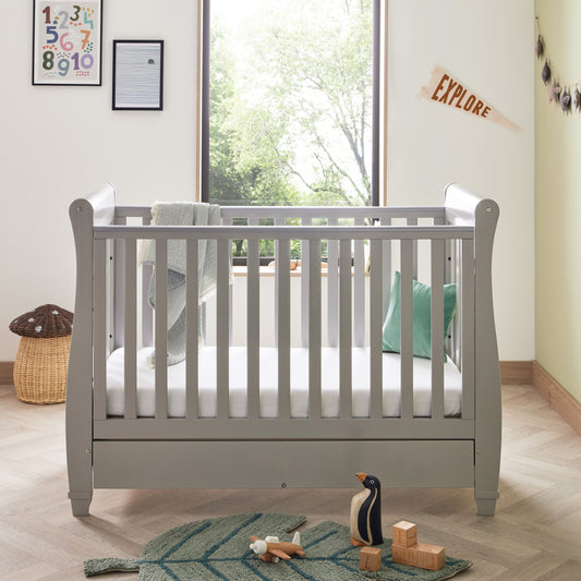 Babymore Eva Sleigh Cot Bed Drop Side (with under-cot storage) - Grey