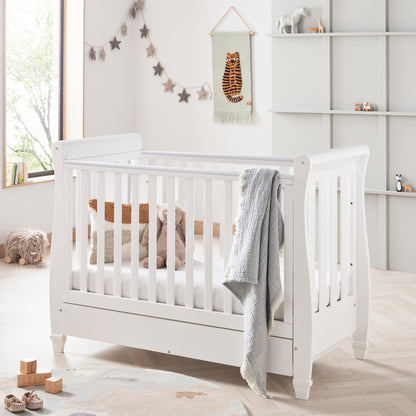 Babymore Eva Sleigh Cot Bed Drop Side (with under-cot storage) - White