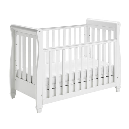 Babymore Eva Sleigh Cot Bed Drop Side (with under-cot storage) - White