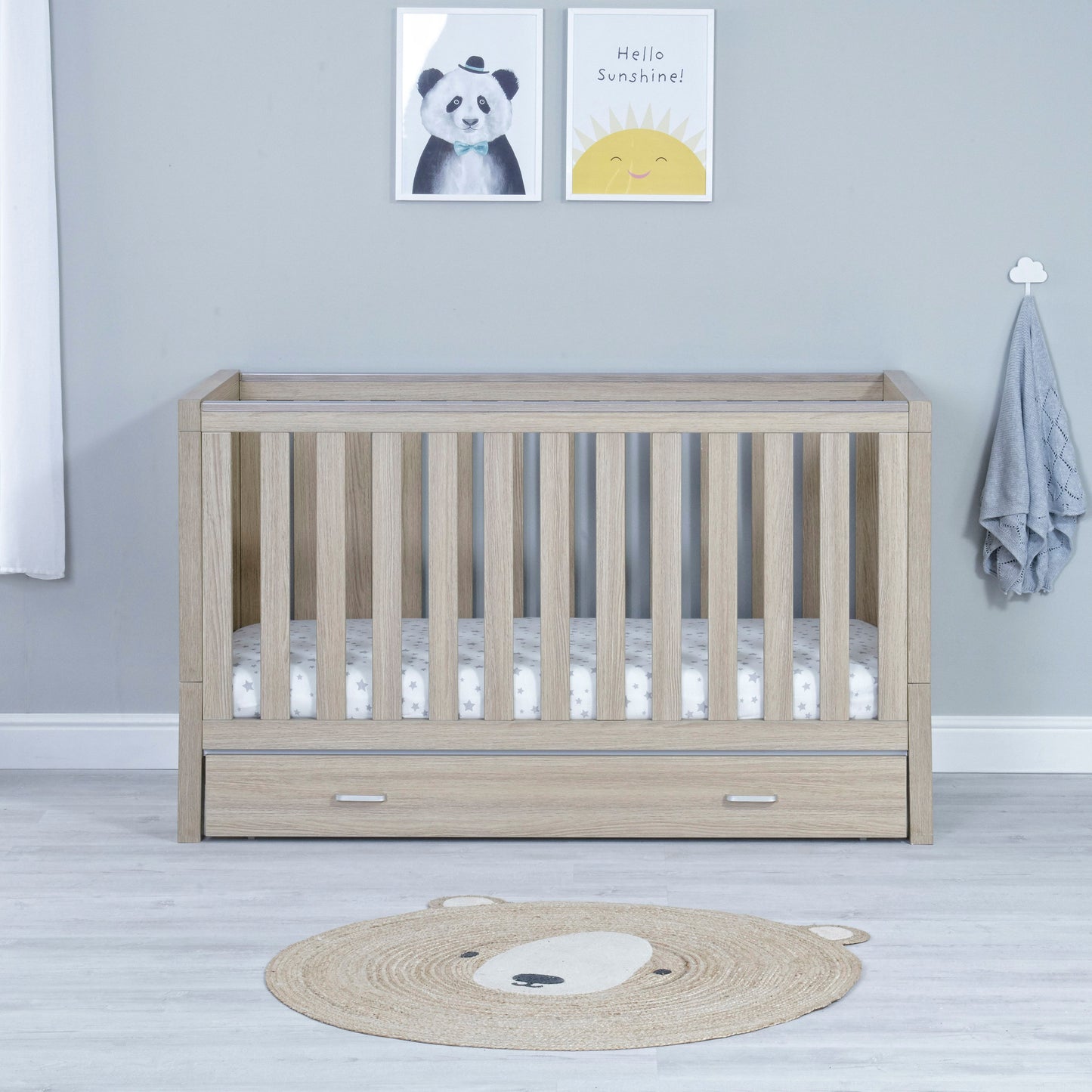 Luno 2 Piece Nursery Furniture Set – Oak (with under-cot storage)