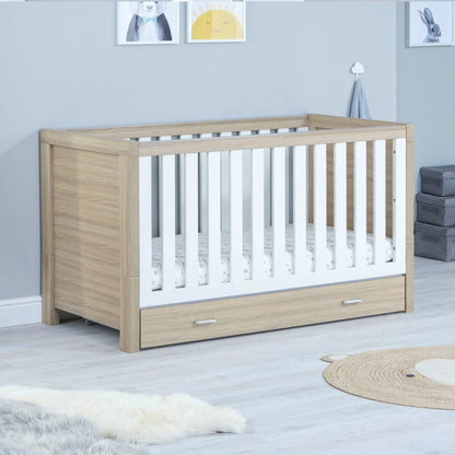 Luno Cot Bed (with under-cot storage) - Oak & White