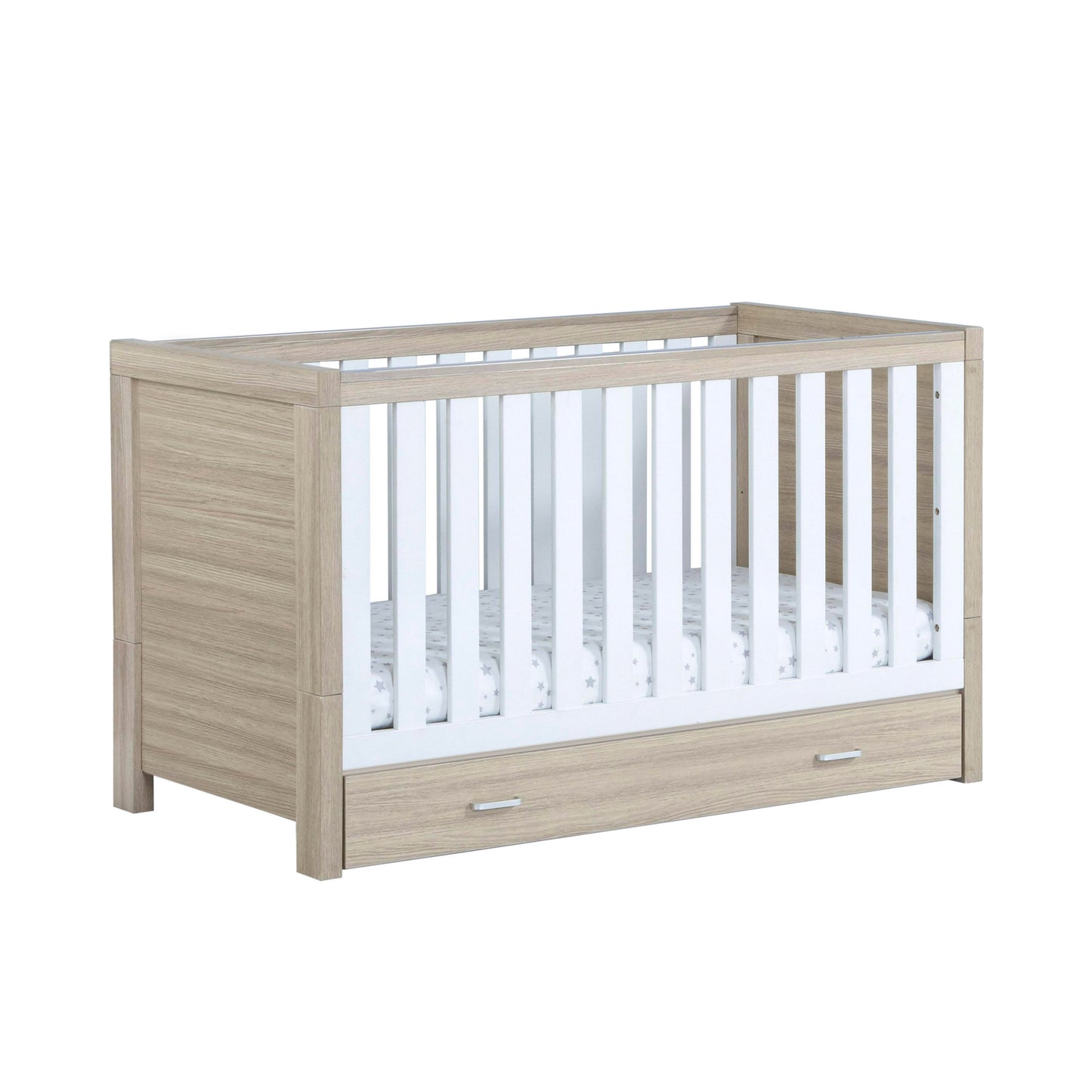 Luno Cot Bed (with under-cot storage) - Oak & White