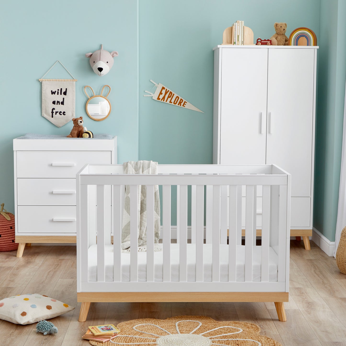 Babymore Mona Mini 3 Piece Nursery Room Set - White