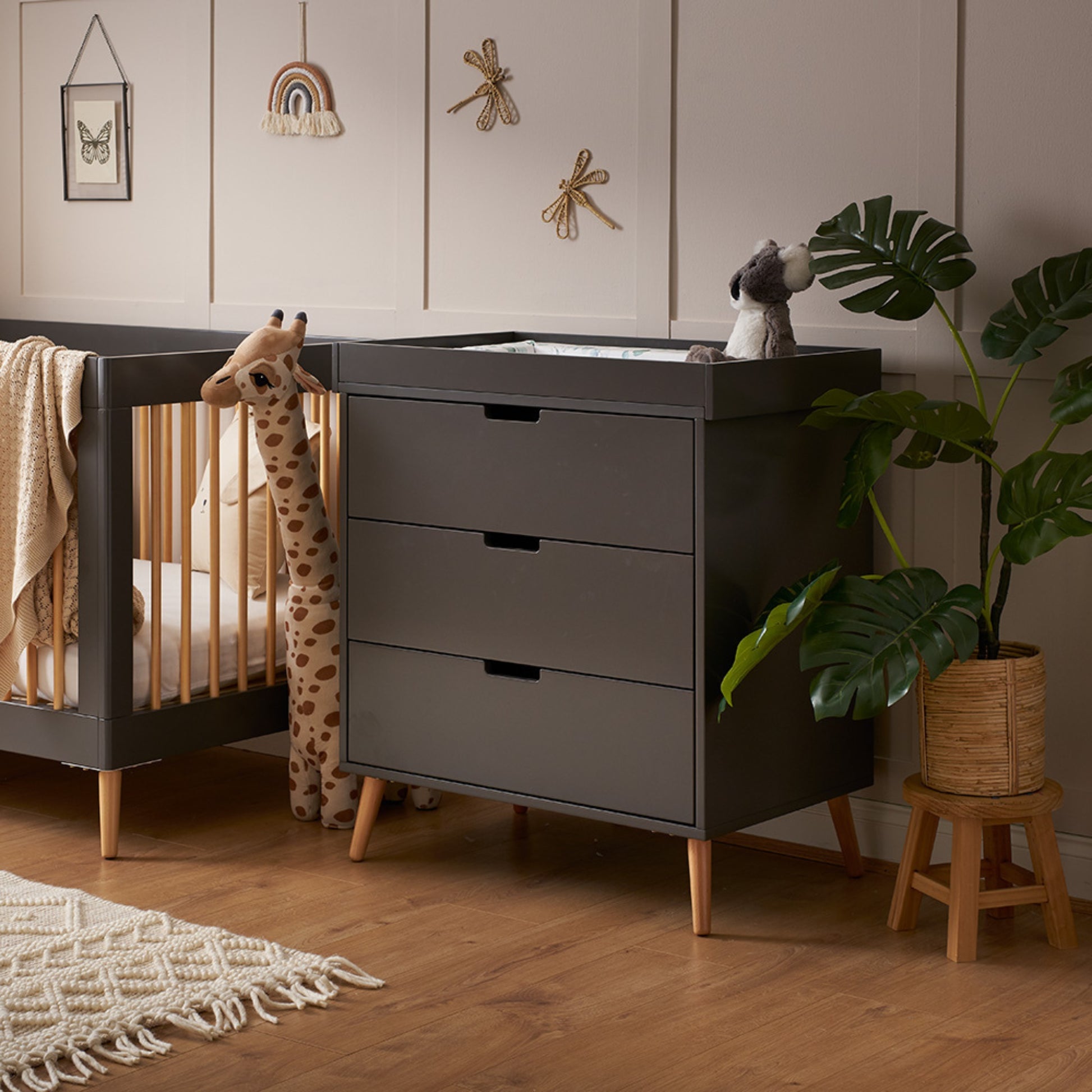 Obaby Maya 3 Piece Room Set - Slate with Natural-Dreamy Nursery