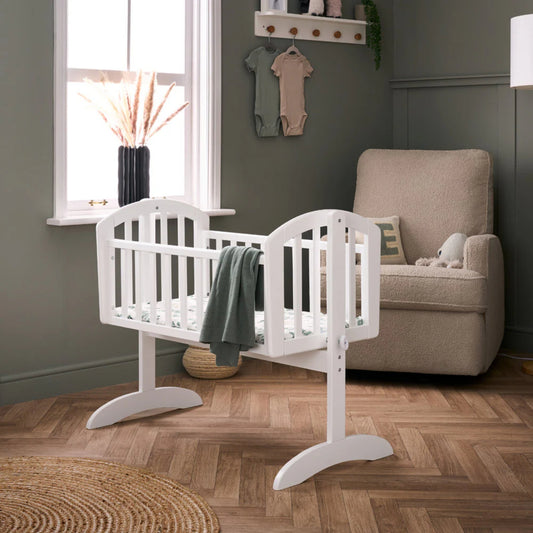 Obaby Sophie Swinging Crib - White-Dreamy Nursery