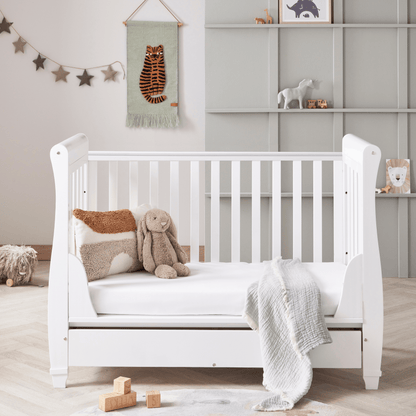 Babymore Eva Sleigh Cot Bed Drop Side (with under-cot storage) - White