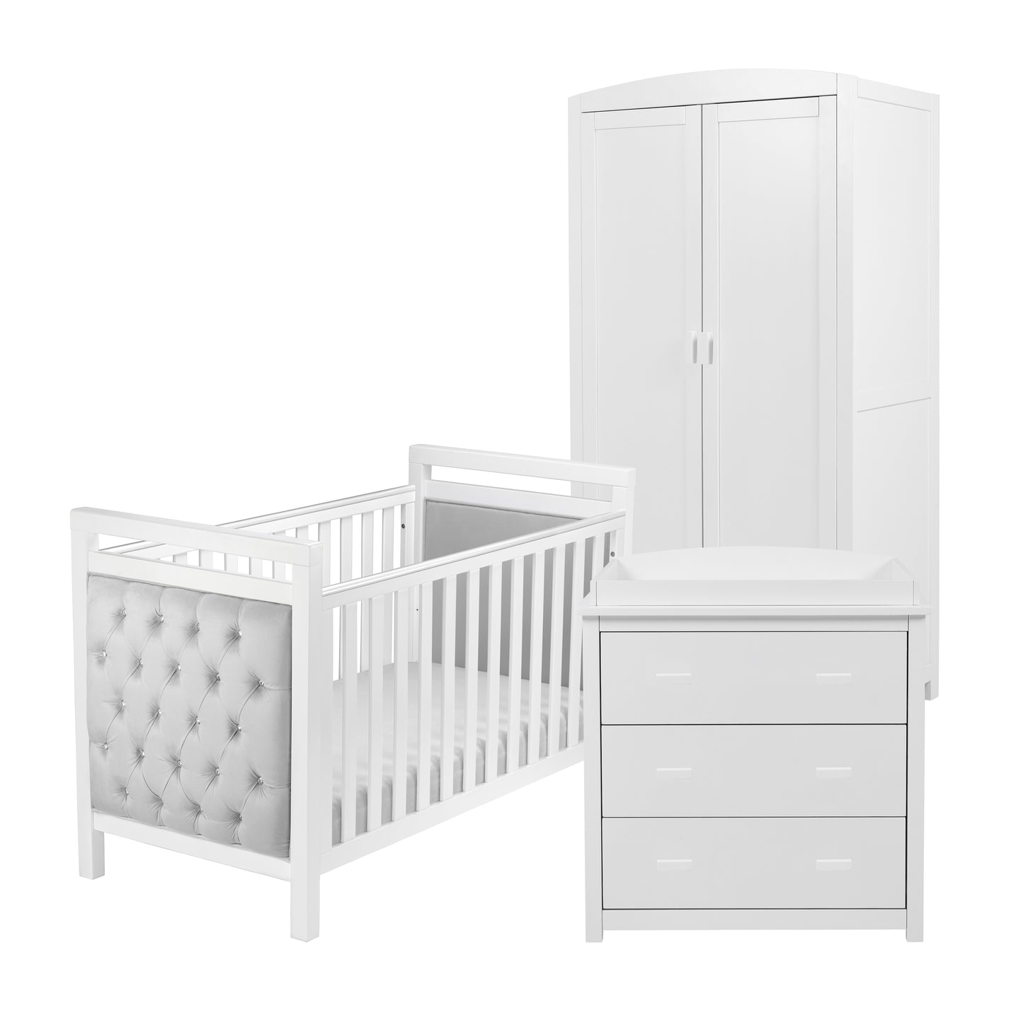 Babymore Velvet Deluxe 3 Piece Nursery Room Set - White