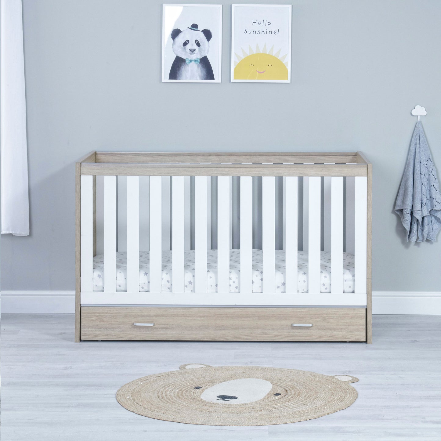 Veni Cot Bed (with under-cot storage) - Oak & White