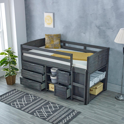 Amani Cozy Mid Sleeper - Grey (Ladder Right)-Dreamy Nursery