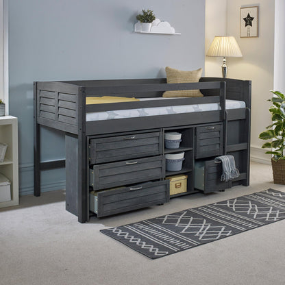 Amani Cozy Mid Sleeper - Grey (Ladder Right)-Dreamy Nursery