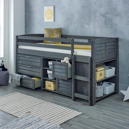 Amani Cozy Mid Sleeper - Grey (Ladder Right)-Dreamy Nursery