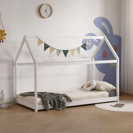 Amani Ely Montessori Style House Bed - White-Dreamy Nursery