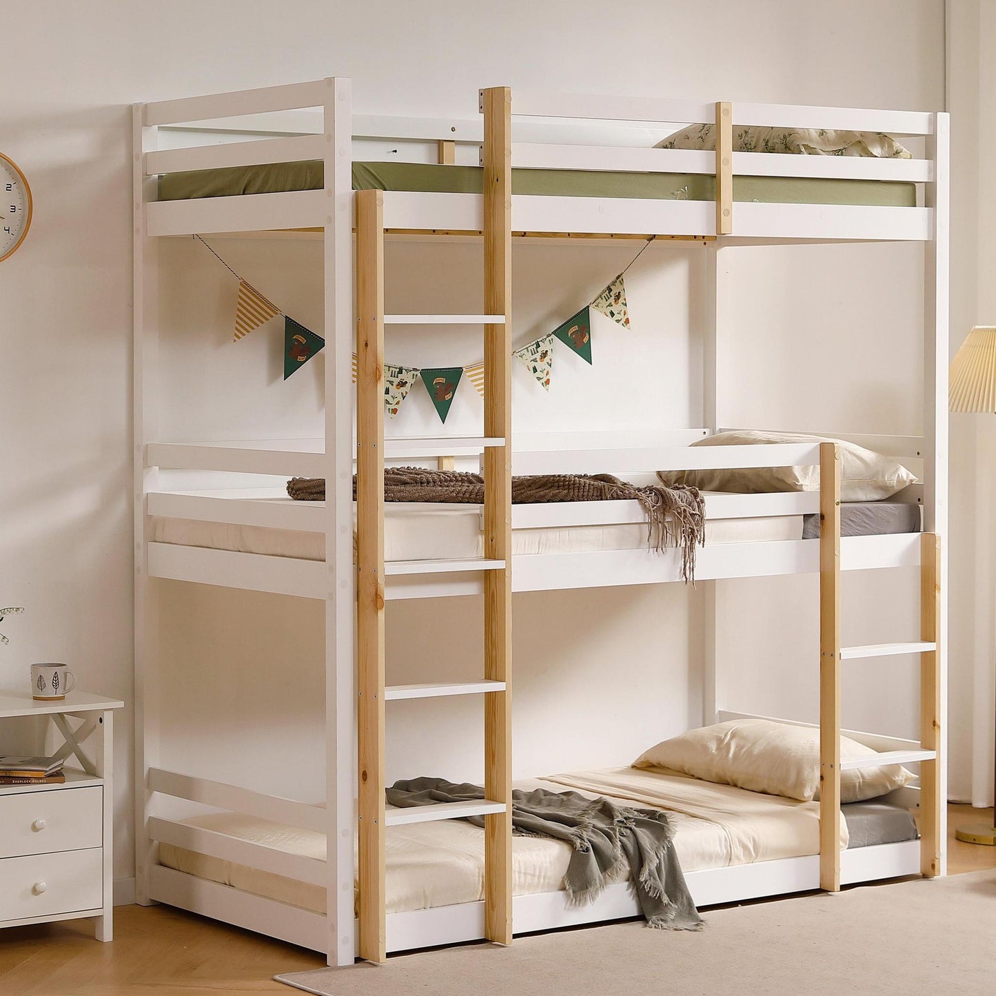 Amani Lydia Triple Bunk Bed - White-Dreamy Nursery