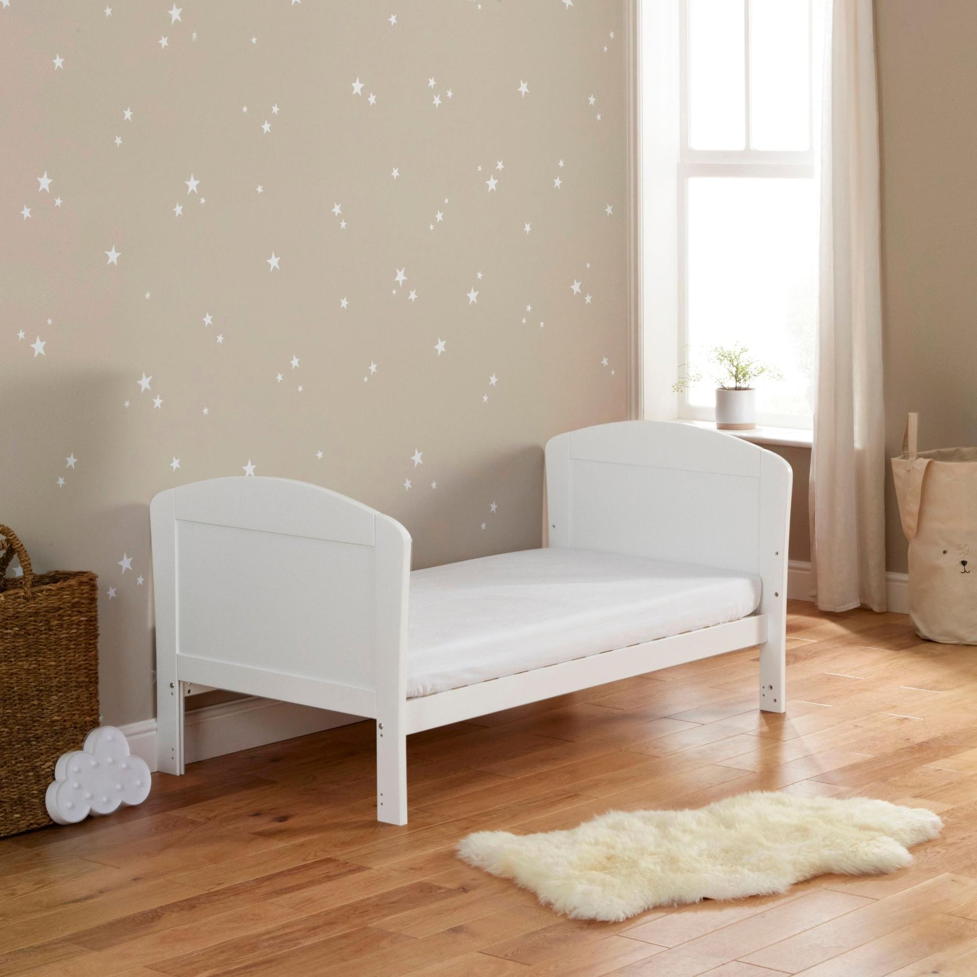 Babymore Aston Drop Side Cot Bed – White-Dreamy Nursery