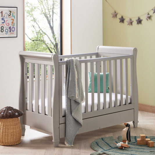 Babymore Eva Sleigh Cot Bed Drop Side (with under-cot storage) - Grey-Dreamy Nursery