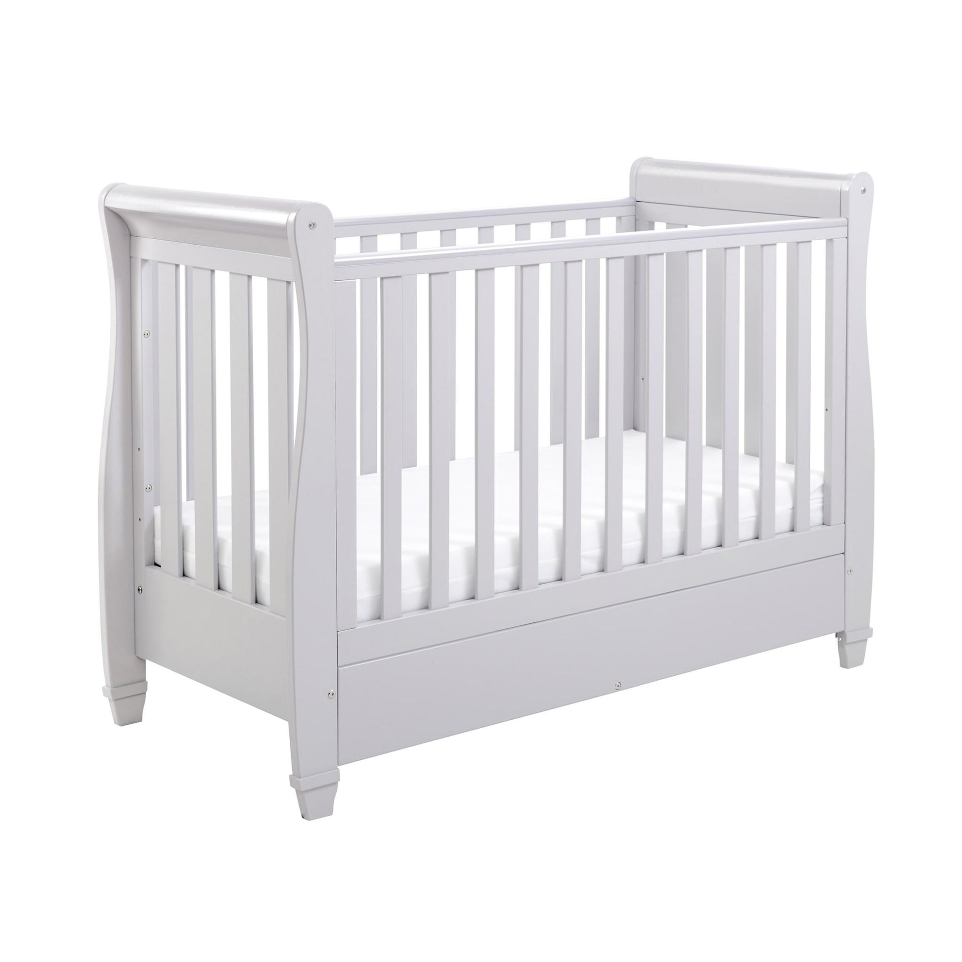 Babymore Eva Sleigh Cot Bed Drop Side (with under-cot storage) - Grey-Dreamy Nursery