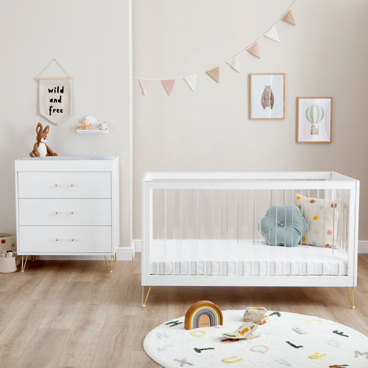 Babymore Kimi Acrylic 2 Piece Nursery Room Set - White-Dreamy Nursery