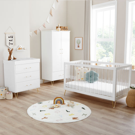 Babymore Kimi Acrylic 3 Piece Nursery Room Set - White-Dreamy Nursery