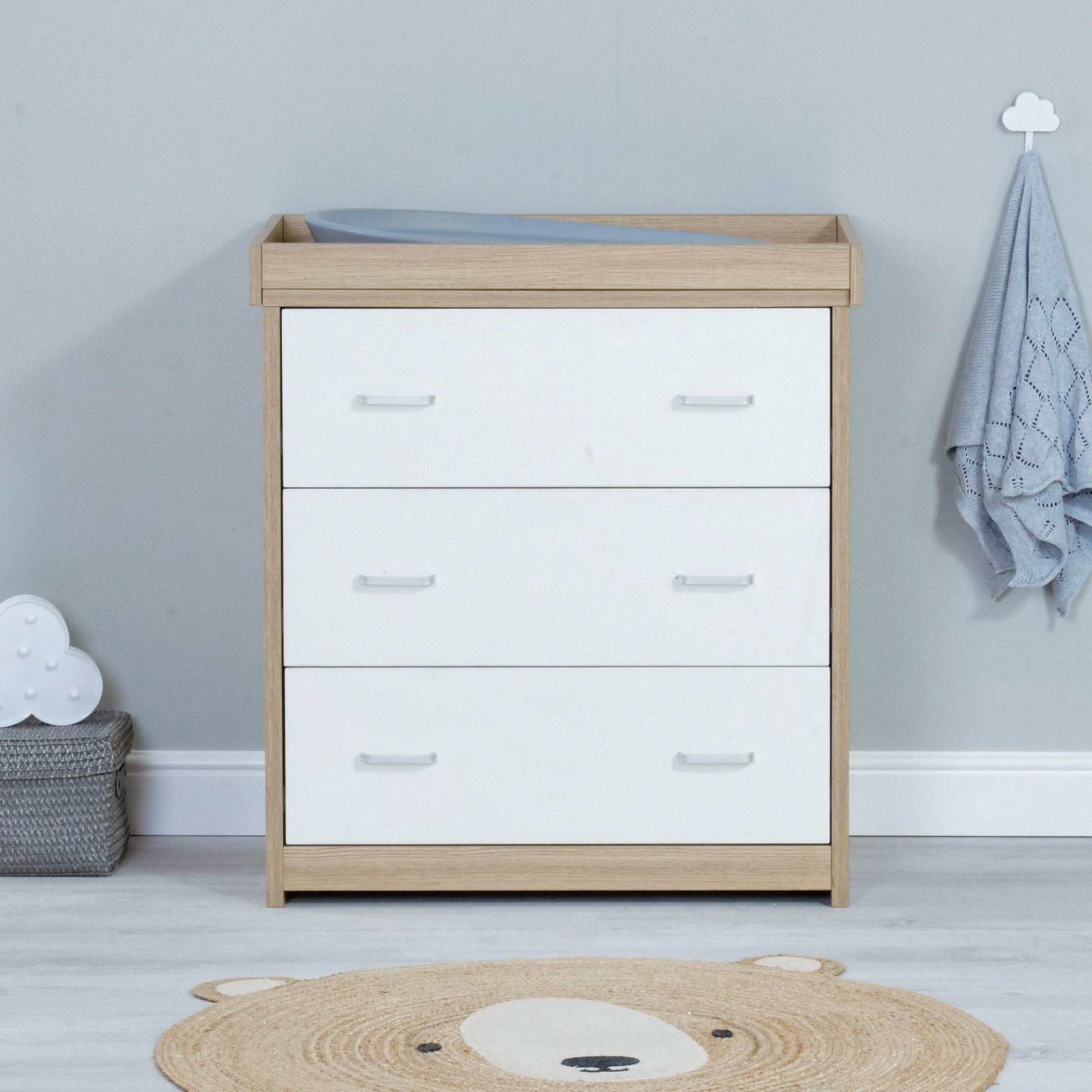 Babymore Luno 2 Piece Nursery Furniture Set – Oak & White (with under-cot storage)-Dreamy Nursery