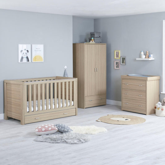 Babymore Luno 3 Piece Nursery Furniture Set – Oak (with under-cot storage)-Dreamy Nursery
