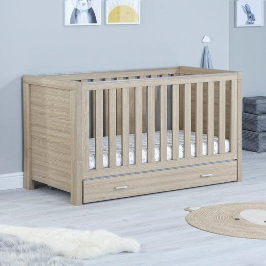 Babymore Luno Cot Bed (with under-cot storage) - Oak-Dreamy Nursery