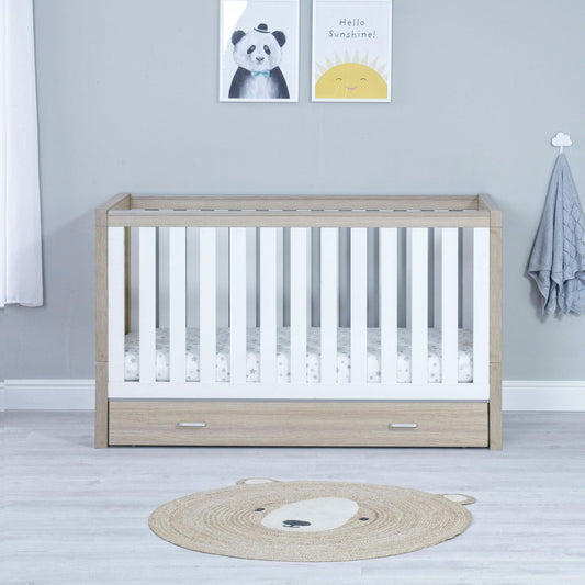 Babymore Luno Cot Bed (with under-cot storage) - Oak & White-Dreamy Nursery