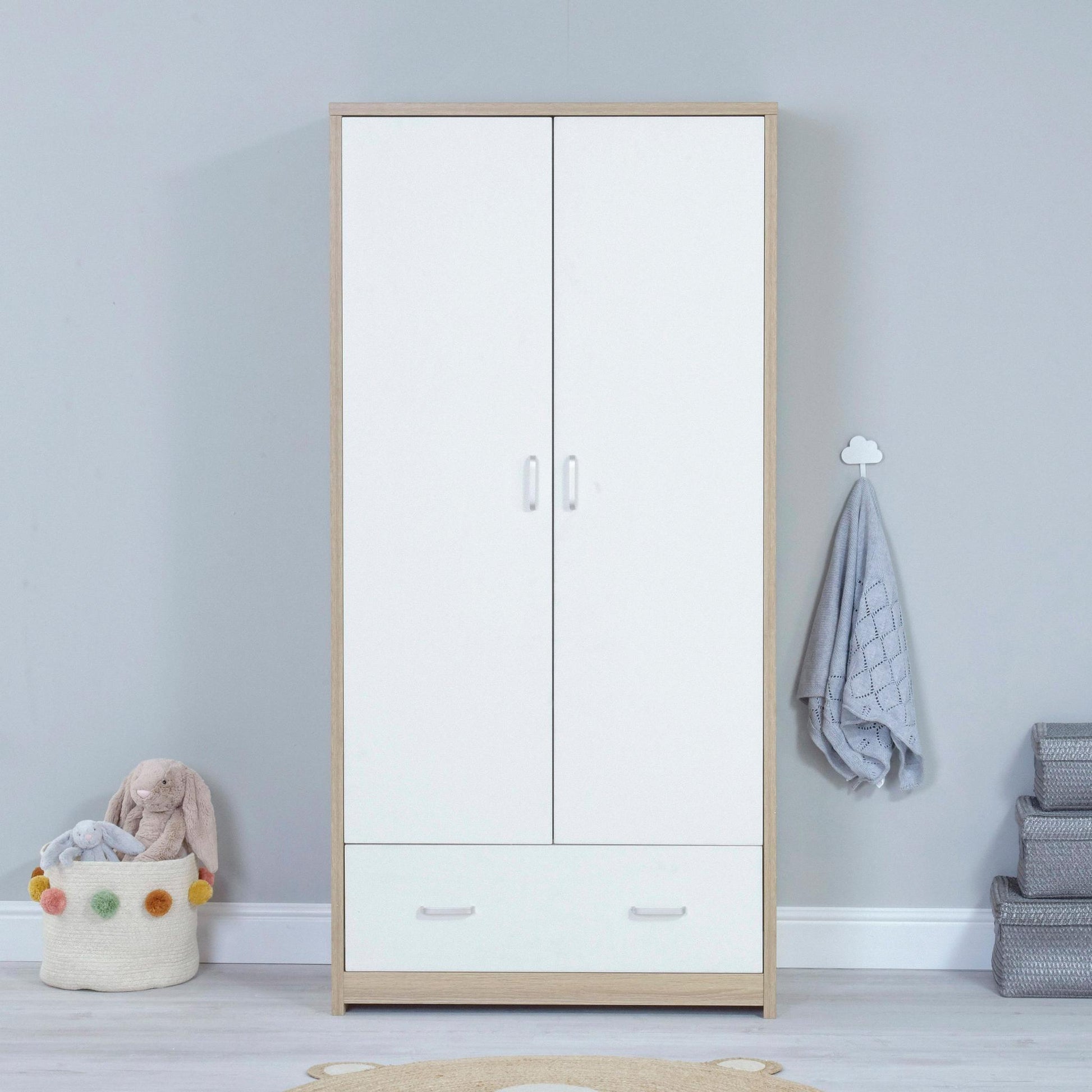 Babymore Luno Veni Nursery Wardrobe - Oak & White-Dreamy Nursery
