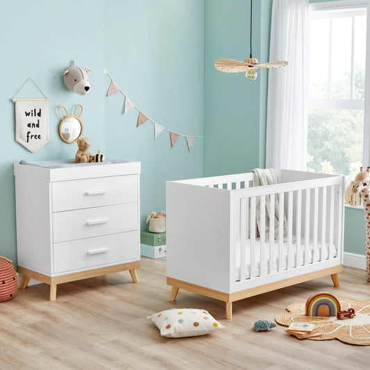 Babymore Mona 2 Piece Nursery Furniture Set – White-Dreamy Nursery