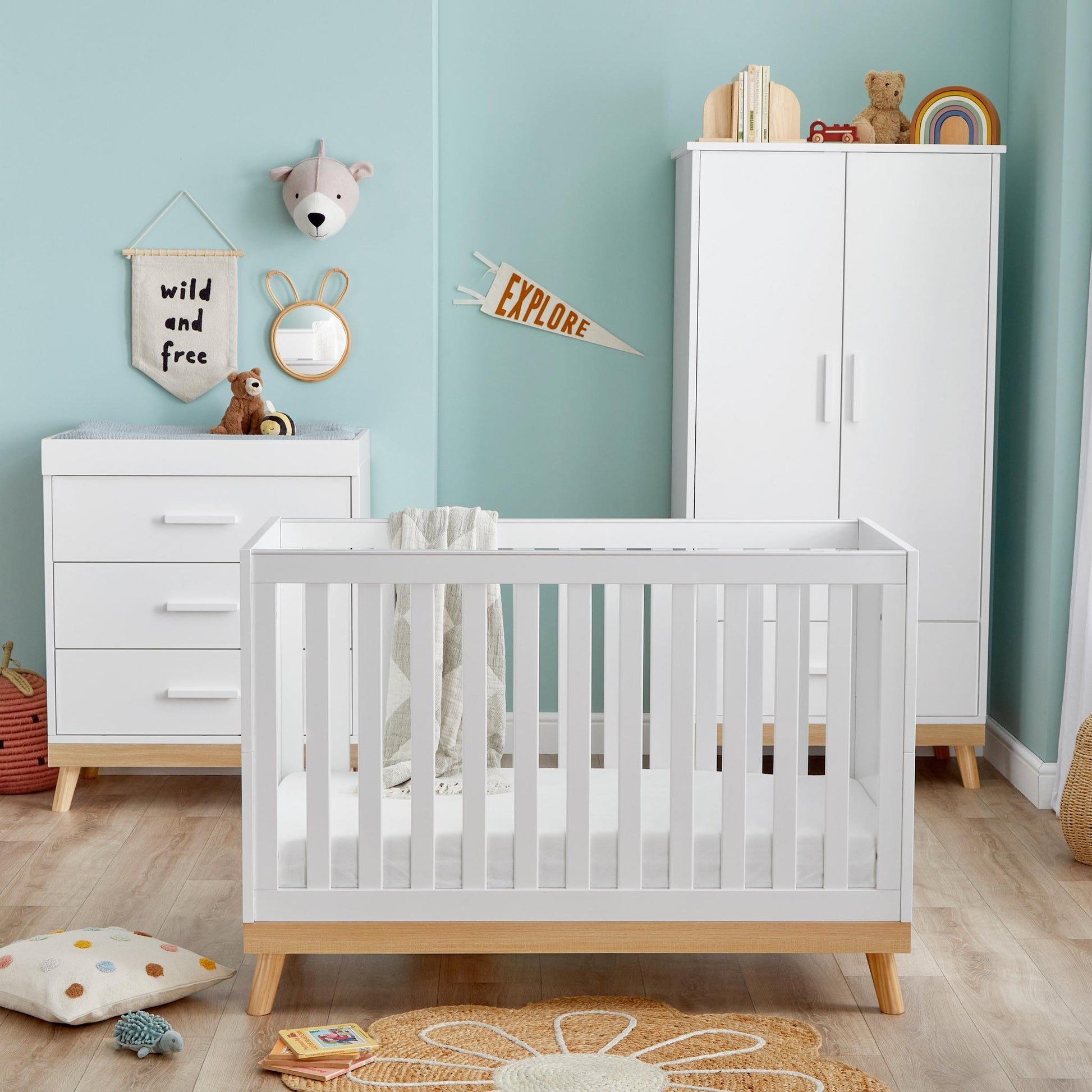 Babymore Mona Mini 3 Piece Nursery Room Set - White-Dreamy Nursery