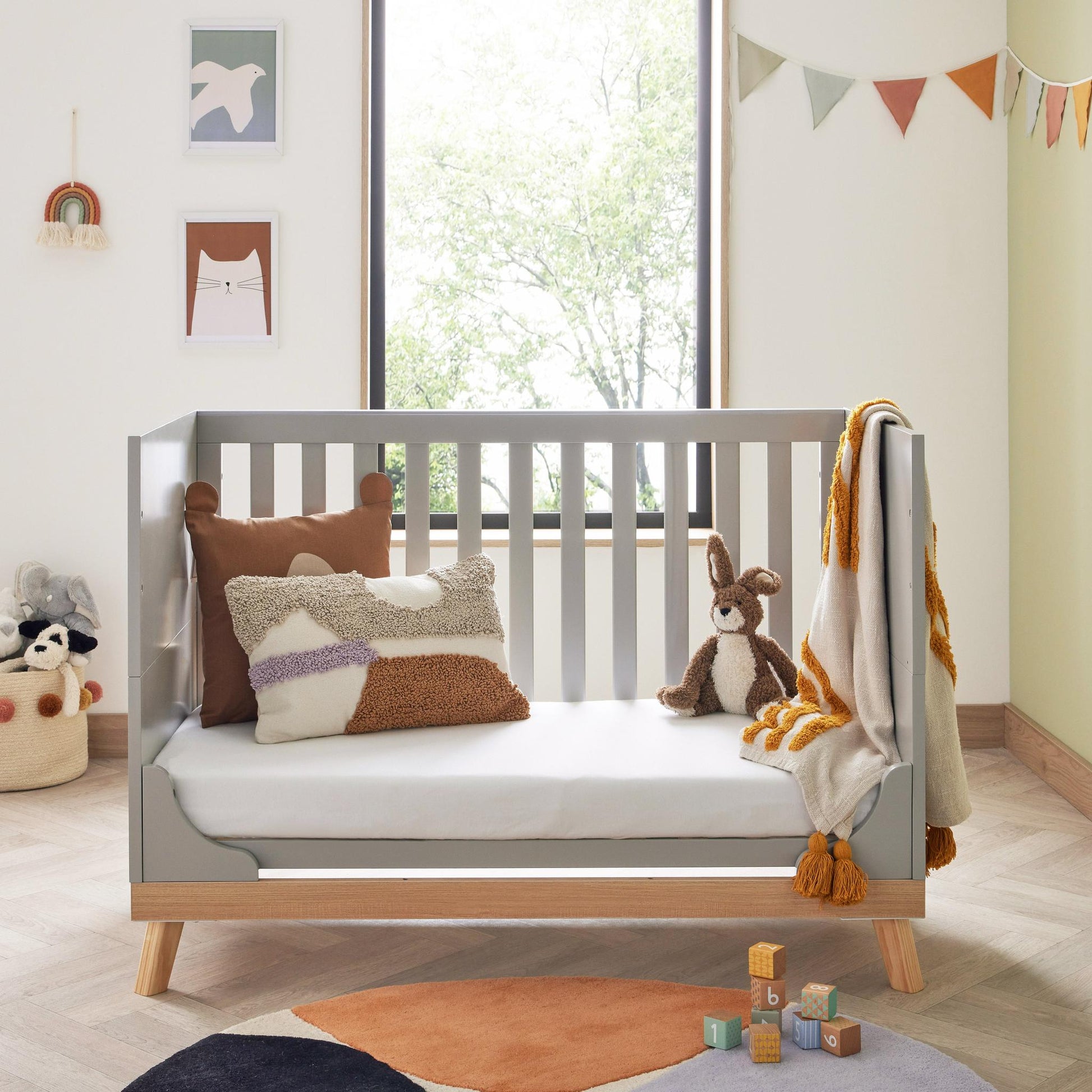 Babymore Mona Mini Cot Bed - Grey-Dreamy Nursery