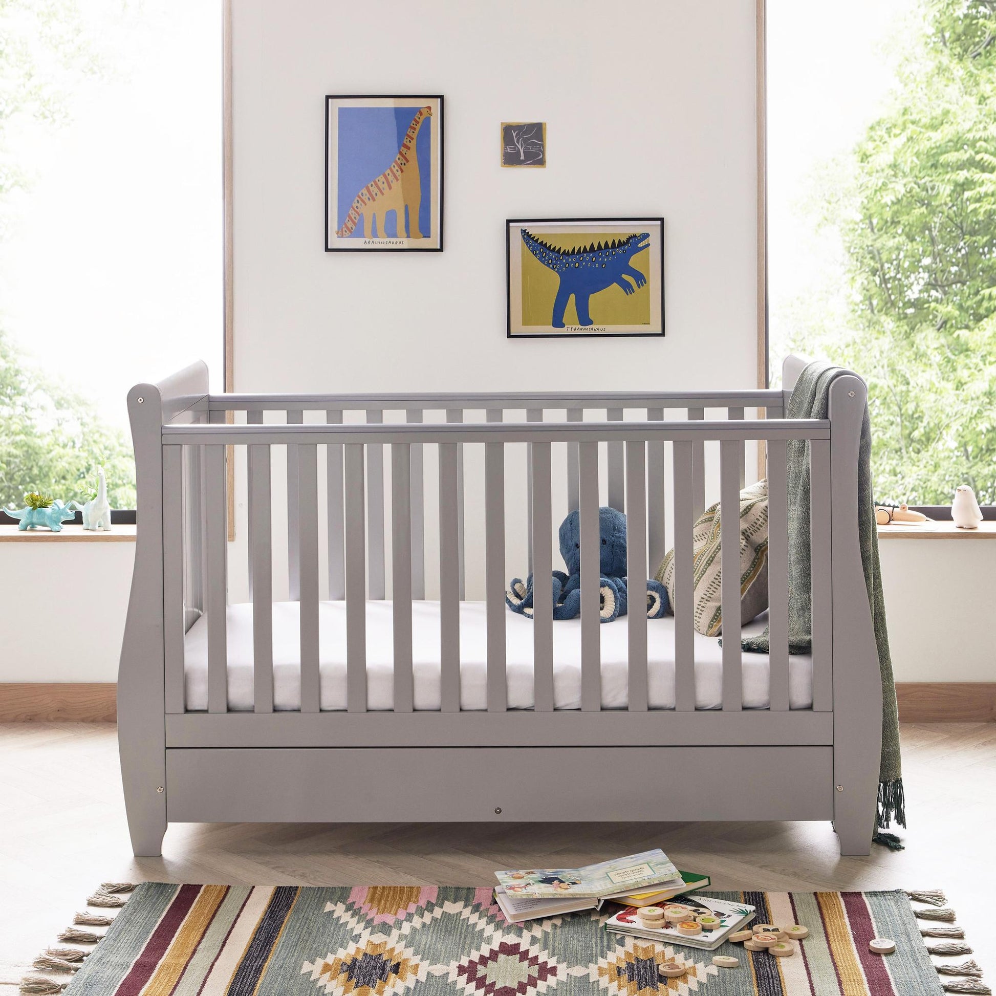 Babymore Stella Sleigh Cot Bed - Grey-Dreamy Nursery