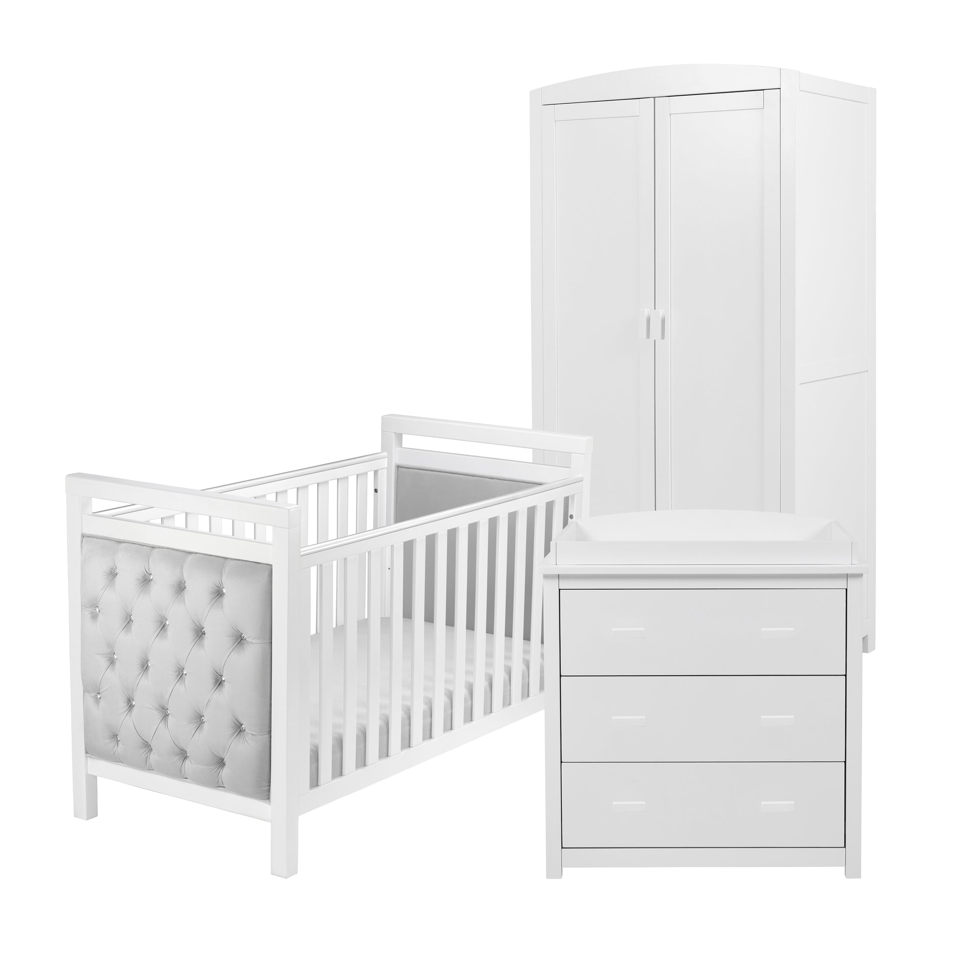 Babymore Velvet Deluxe 3 Piece Nursery Room Set - White-Dreamy Nursery