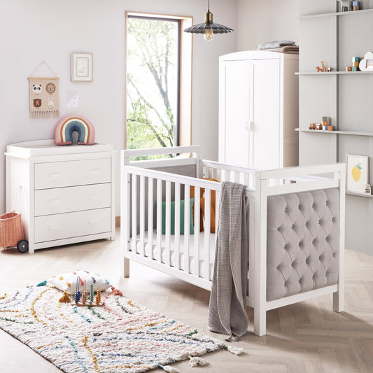 Babymore Velvet Deluxe 3 Piece Nursery Room Set - White-Dreamy Nursery