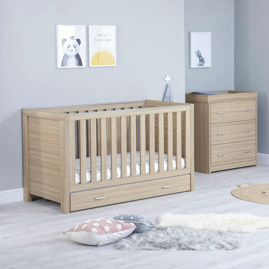 Babymore Veni 2 Piece Nursery Room Set (with under-cot storage) - Oak-Dreamy Nursery