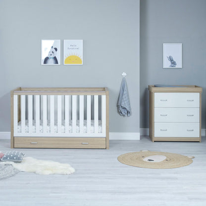 Babymore Veni 2 Piece Nursery Room Set (with under-cot storage) - White & Oak-Dreamy Nursery