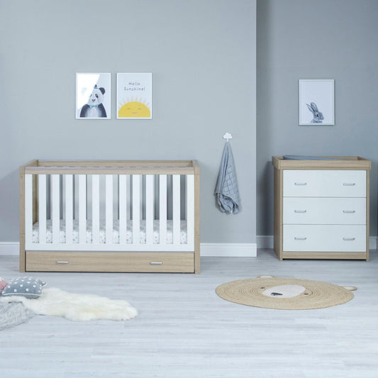 Babymore Veni 2 Piece Nursery Room Set (with under-cot storage) - White & Oak-Dreamy Nursery