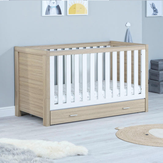 Babymore Veni 2 Piece Nursery Room Set (with under-cot storage) - White & Oak-Dreamy Nursery