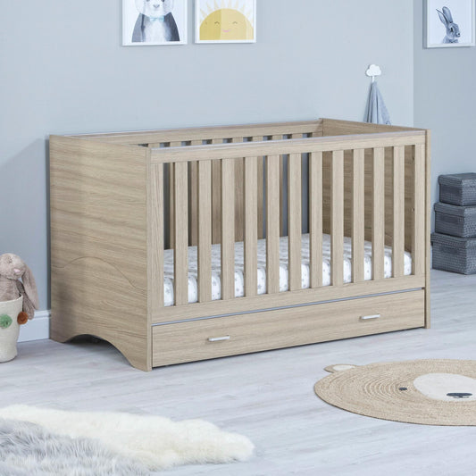 Babymore Veni Cot Bed (with under-cot storage) - Oak-Dreamy Nursery