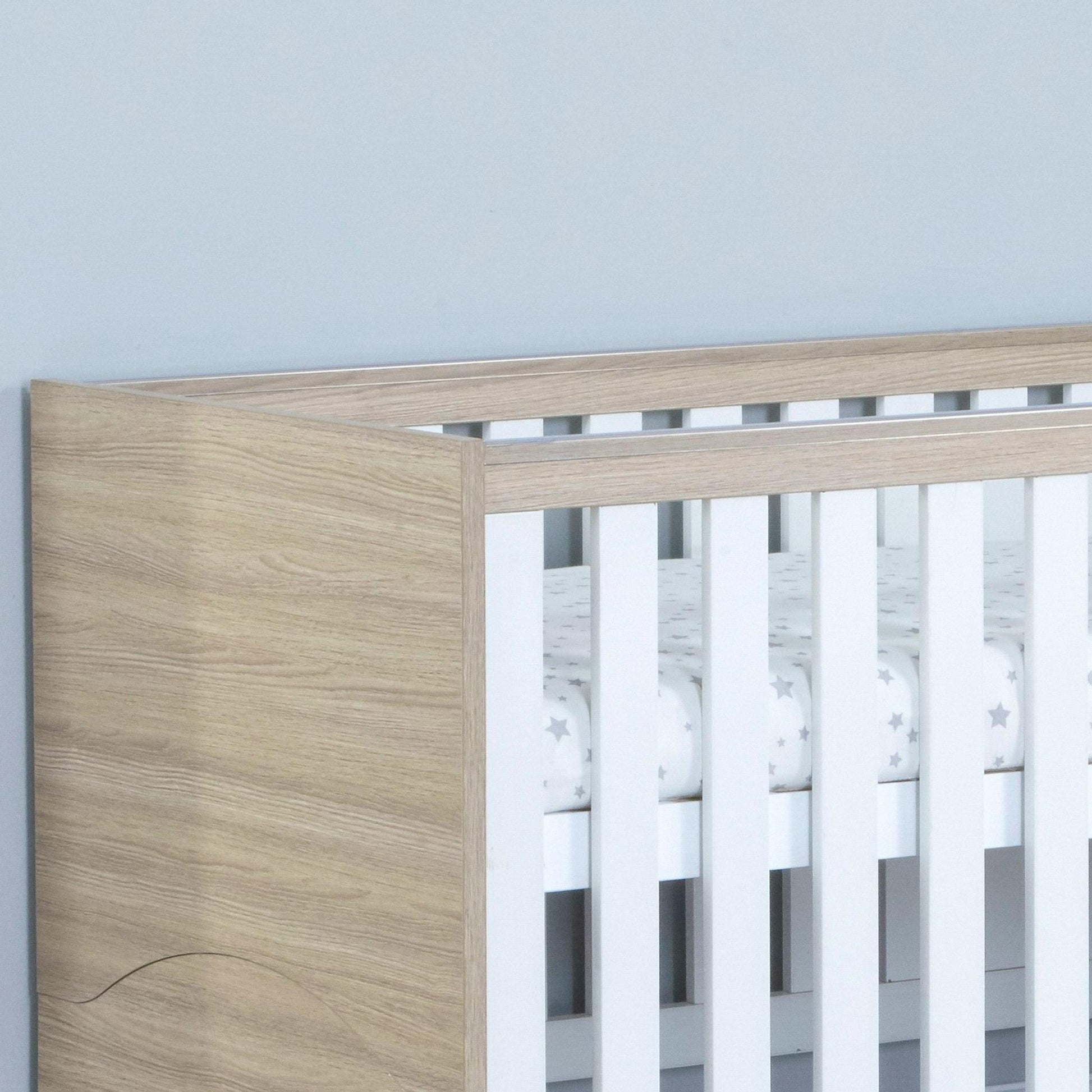 Babymore Veni Cot Bed (with under-cot storage) - Oak & White-Dreamy Nursery