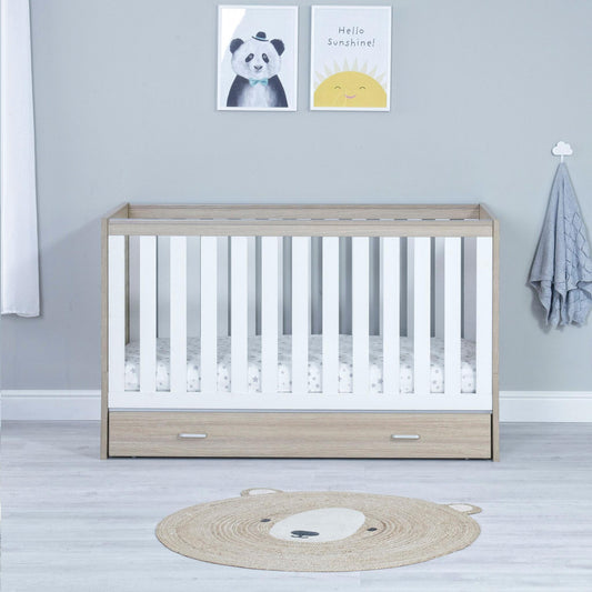 Babymore Veni Cot Bed (with under-cot storage) - Oak & White-Dreamy Nursery