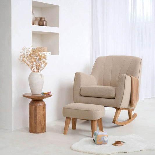Clair De Lune Bouclé Rocking Chair and Footstool - Natural-Dreamy Nursery