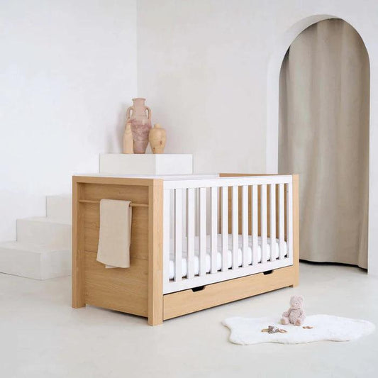 Clair De Lune Juni Cot Bed & Drawer - Natural & Cashmere-Dreamy Nursery