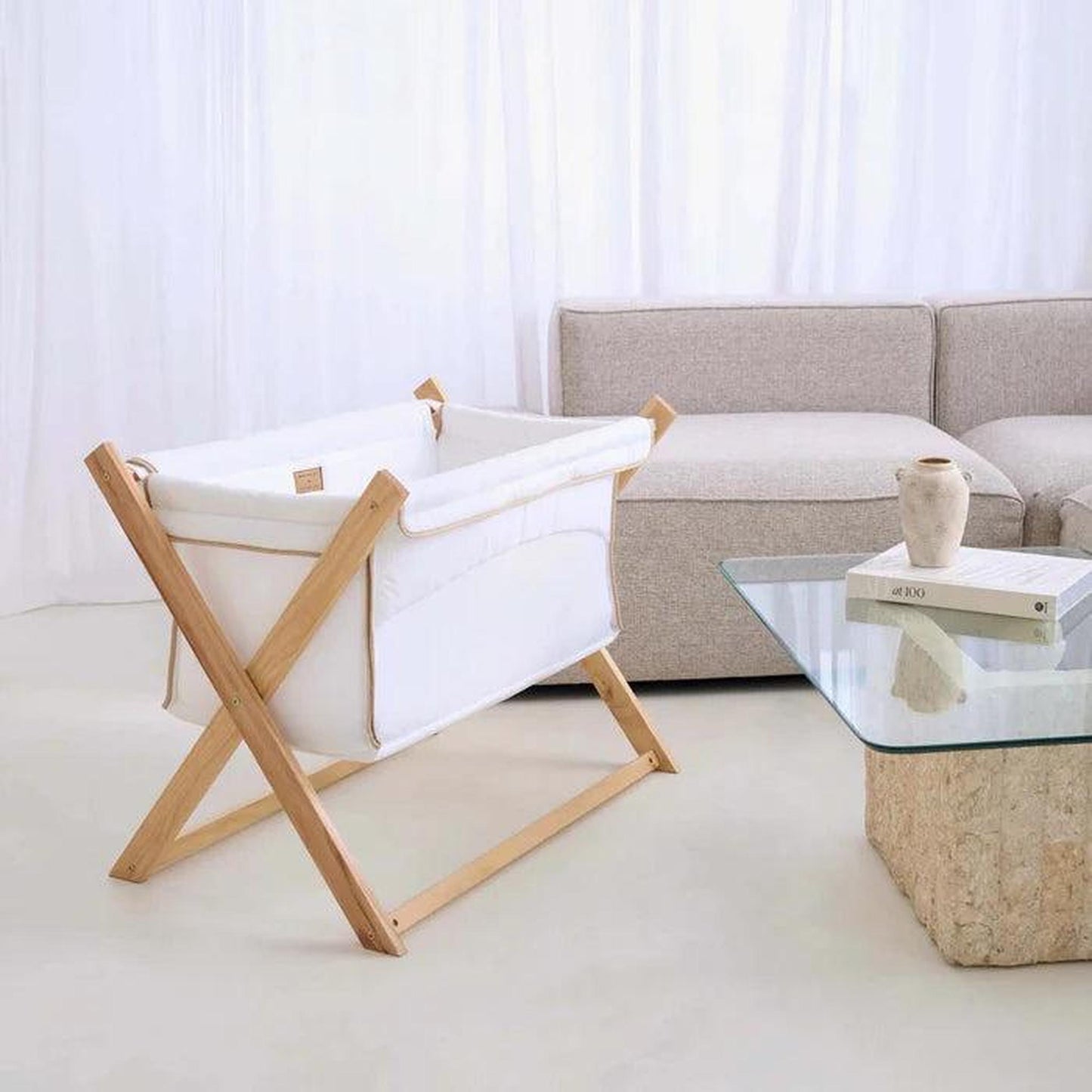 Clair De Lune Organic Folding Crib - White-Dreamy Nursery