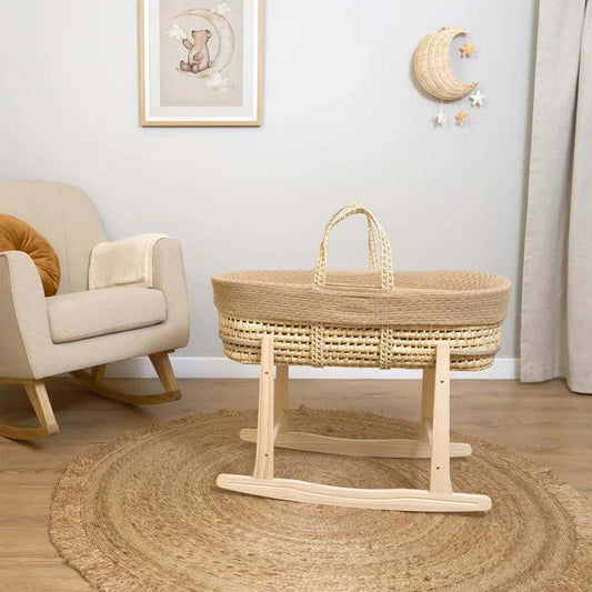 Clair De Lune Organic Knitted Palm Moses Basket (with Rocking Stand) - Biscuit-Dreamy Nursery