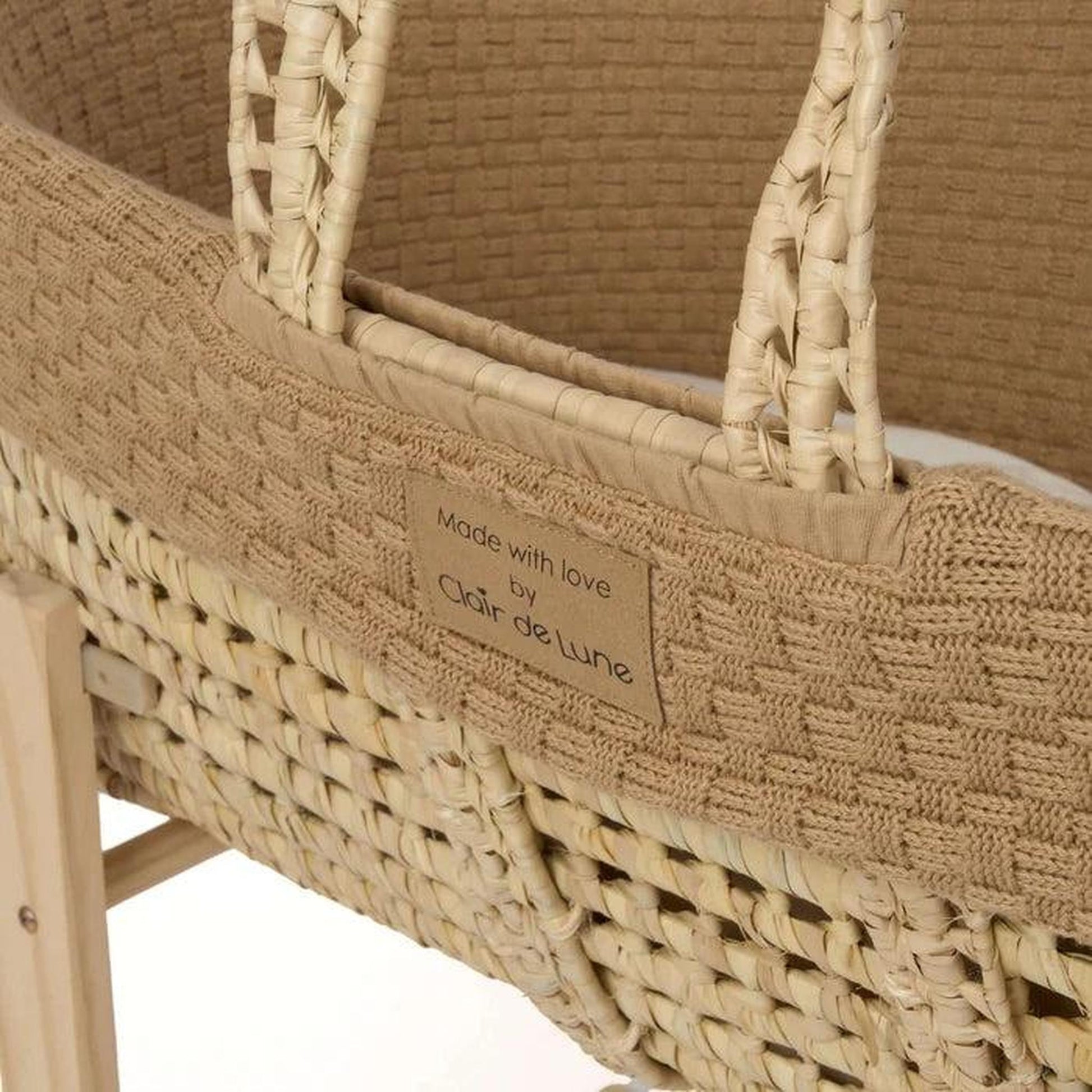 Clair De Lune Organic Knitted Palm Moses Basket (with Rocking Stand) - Biscuit-Dreamy Nursery