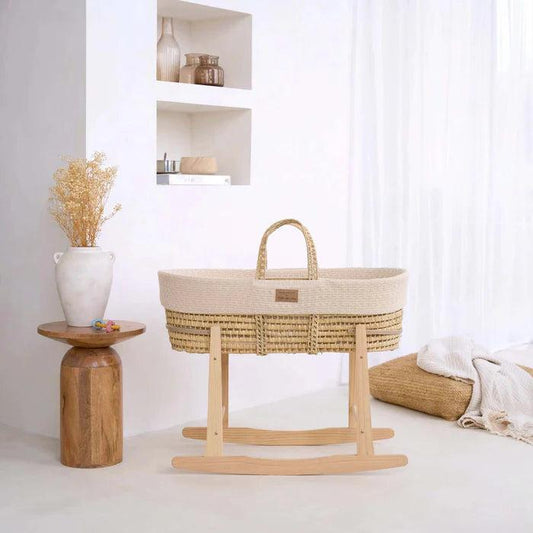 Clair De Lune Organic Knitted Palm Moses Basket (with Rocking Stand) - Cream-Dreamy Nursery