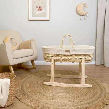 Clair De Lune Organic Knitted Palm Moses Basket (with Rocking Stand) - Cream-Dreamy Nursery