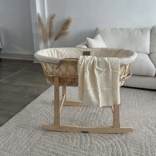 Clair De Lune Organic Natural Wicker Moses Basket (with Rocking Stand) - Cream-Dreamy Nursery