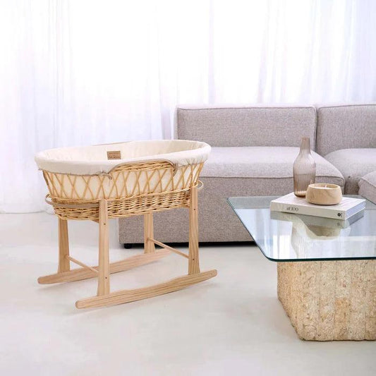 Clair De Lune Organic Natural Wicker Moses Basket (with Rocking Stand) - Cream-Dreamy Nursery